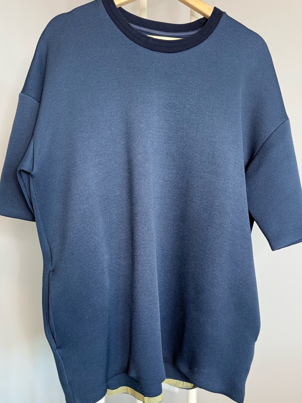 Wooyoungmi Navy Short Sleeve Sweatshirt with Black Trim